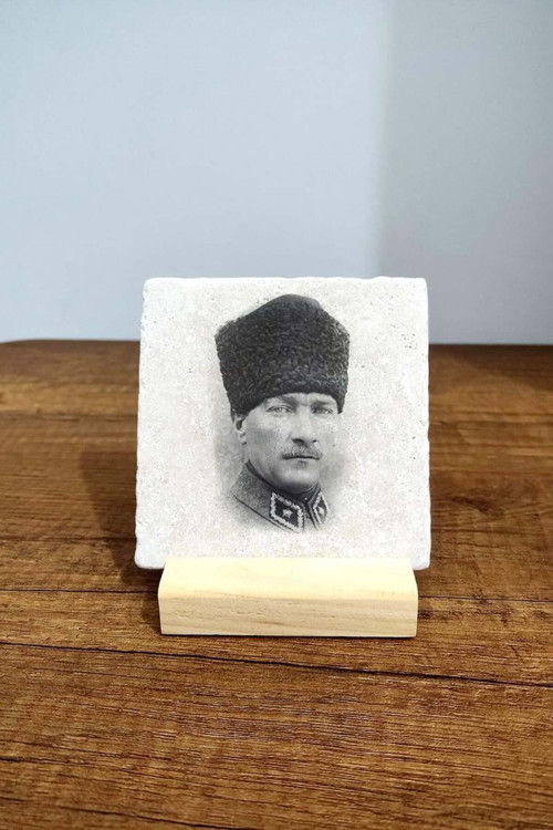 Doğal Taş Masa Üstü Dekor 10x10cm - Atatürk Tablo Dekor