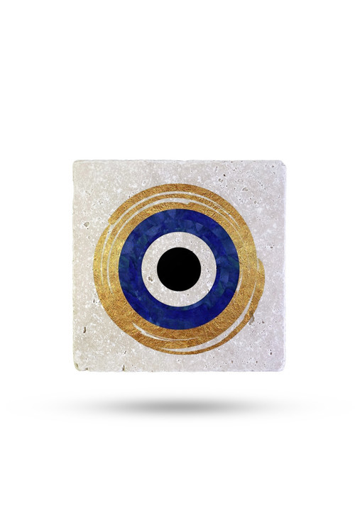 Doğaltaş Bardak Altlığı 10x10x1cm - Nazar Boncuğu Baskılı Tekli - Stone Coasters