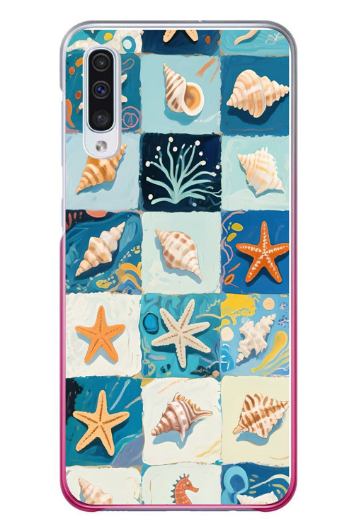 Samsung Galaxy A50 Uyumlu Deniz Kabukları Baskılı Silikon Kılıf