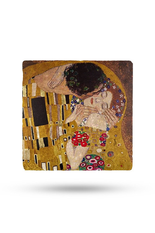 Doğal Taş Nihale 15x15cm Gustav Klimt Eseri Baskılı Taş Çaydanlık Altlığı-tencere Tava Altlığı