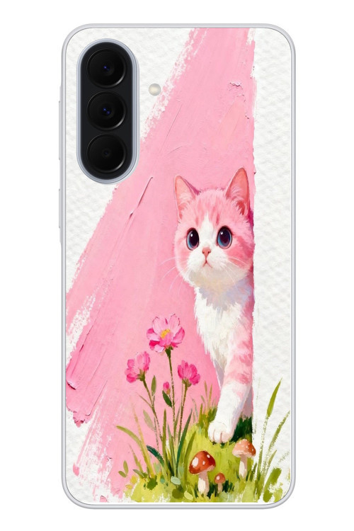 Samsung Galaxy A37 Uyumlu Pembeli Kedi Baskılı Silikon Kılıf