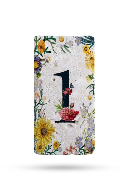 Doğal Taş Kapı Numarası, Uv Baskılı Kapı Numarası 7,5x15cm Desen4 No:1