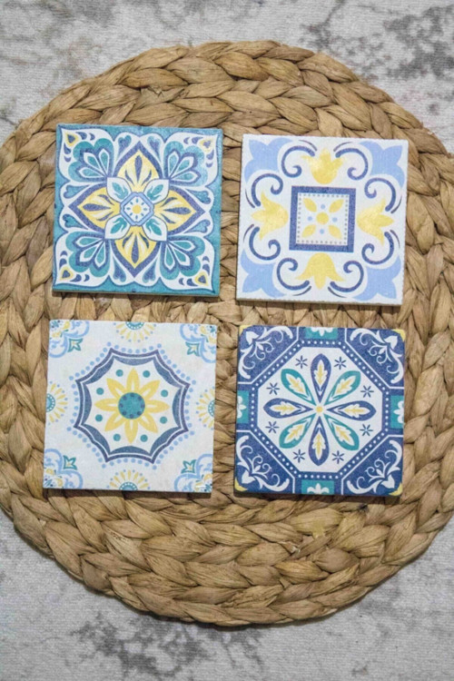 10x10 Cm Limra Doğal Taş Uv Baskılı 4'lü Set Dekoratif Hediyelik Bardak Altlığı