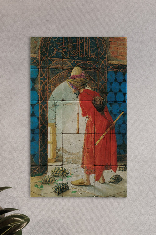 Doğal Taş Tablo Kaplumbağa Terbiyecisi - Duvar Dekoru 30x50cm