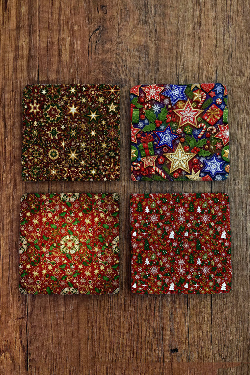 Doğal Taş Bardak Altlığı - Christmast Yeni Yıl Baskılı 10x10cm Ai Noel - Stone Coasters 535