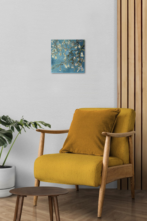 Doğal Taş Duvar Dekoru 20x20cm Tablo - Van Gogh Blossoming Almond Tree Baskılı
