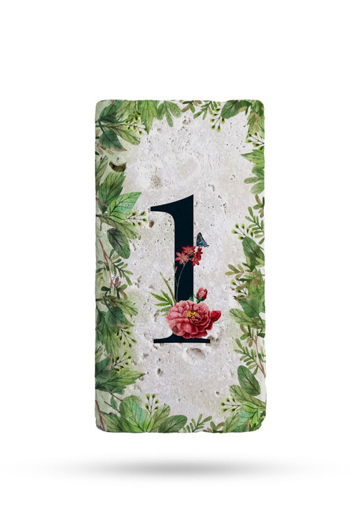 Doğal Taş Kapı Numarası, Uv Baskılı Kapı Numarası 7,5x15cm Desen5 No:1