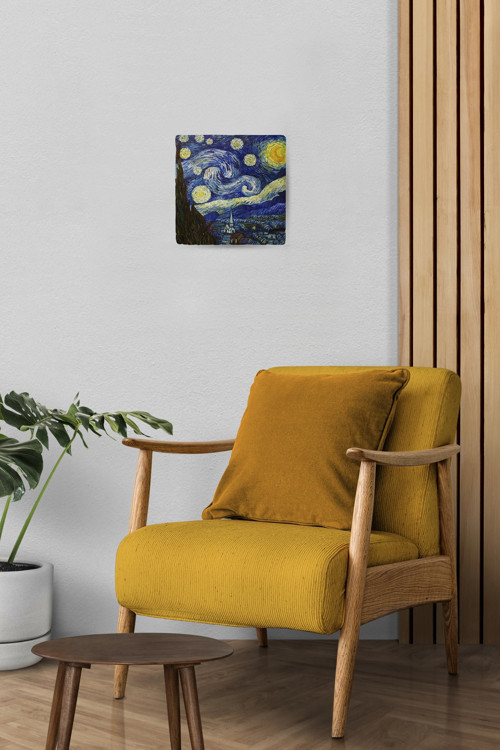 Doğal Taş Duvar Dekoru 20x20cm Tablo - Van Gogh Eseri Baskılı