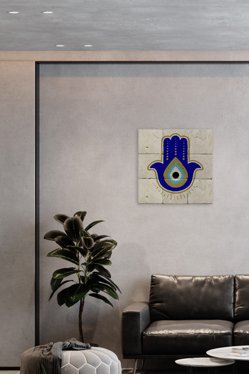 Doğal Taş Tablo Nazar Boncuğu - Duvar Dekoru 30x30cm