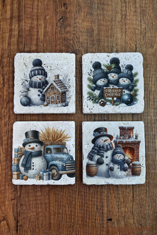 Doğal Taş Bardak Altlığı - Christmast Yeni Yıl Baskılı 10x10cm Ai Noel - Stone Coasters 544
