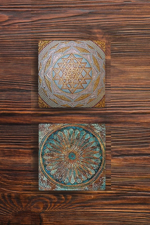 Taş Bardak Altlığı Lotus, Yaşam Çiçeği Baskılı 2'li Set Stone Coasters