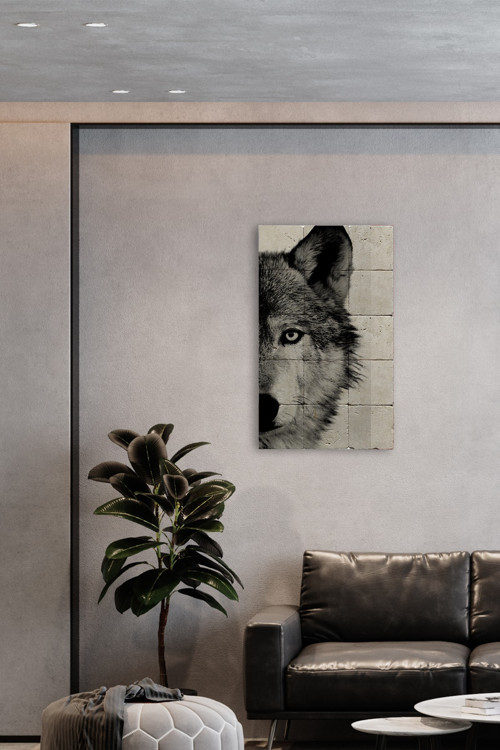 Taş Tablo Bozkurt - Duvar Dekoru, Kurt Tablo, Salon Tablosu 30x50cm