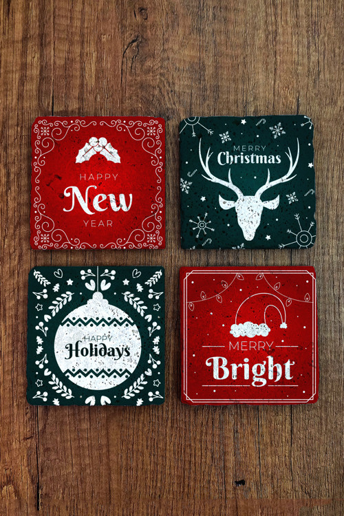 Doğal Taş Bardak Altlığı 10x10cm- Mery Christmast Baskılı Yeni Yıl Stone Coasters 491