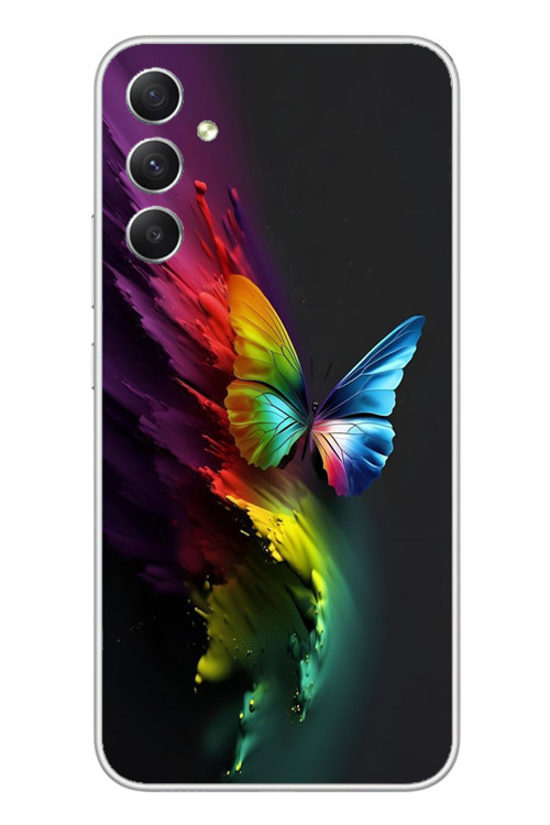 Samsung Galaxy A34 Uyumlu Gökkuşağı Kelebeği Baskılı Silikon Kılıf