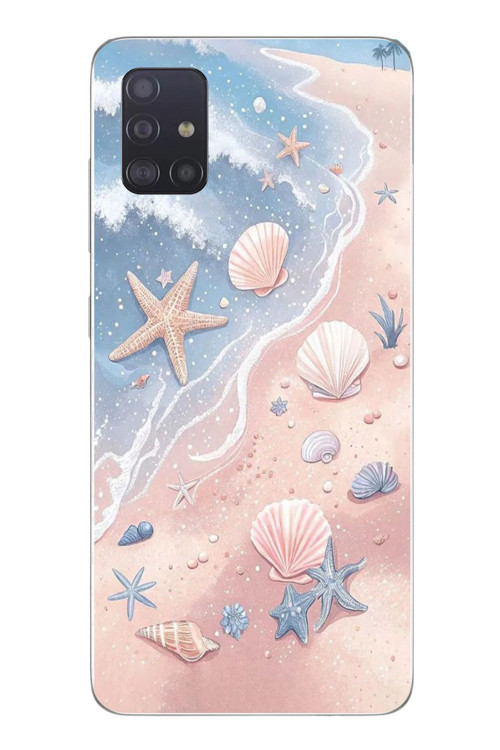 Samsung Galaxy A51 Uyumlu Deniz Yıldızı Kumsalı Baskılı Silikon Kılıf
