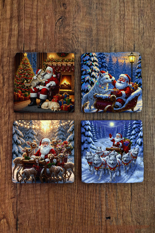 Doğal Taş Bardak Altlığı - Christmast Yeni Yıl Baskılı 10x10cm Ai Noel - Stone Coasters 525