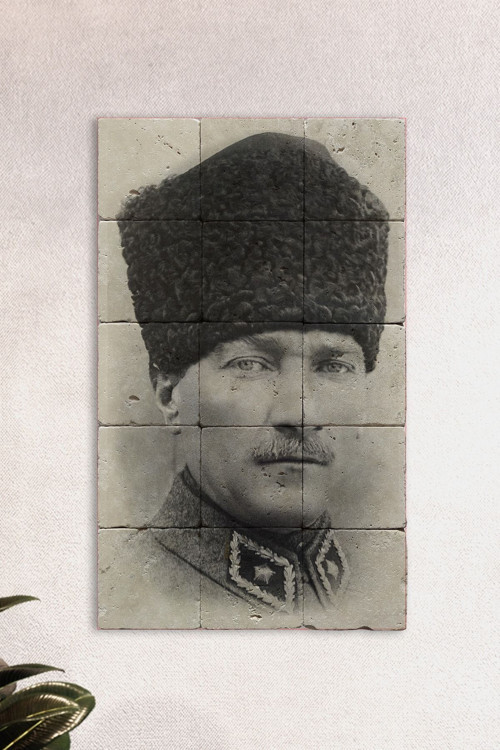 Doğal Taş Atatürk Tablosu, - Duvar Dekoru 30x50cm
