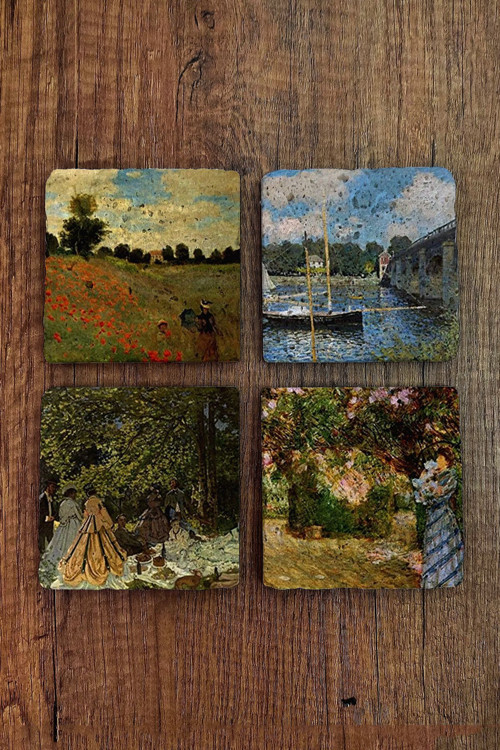 Doğal Taş Bardak Altlığı Uv Baskılı 4'lü Set Claude Monet - Stone Coasters