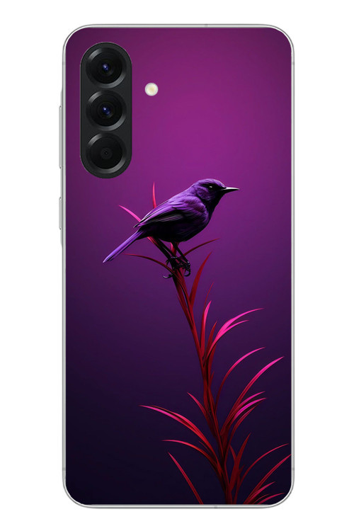 Samsung Galaxy A56 Uyumlu Mor Kuş Dalda Baskılı Silikon Kılıf