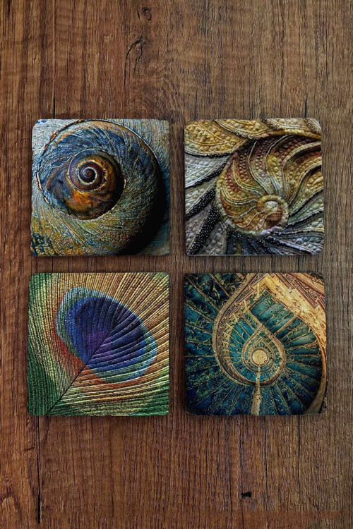 Baskılı Doğal Taş Bardak Altlığı 4'lü Set 10x10x1 Cm Doğal Desenler - Stone Coasters