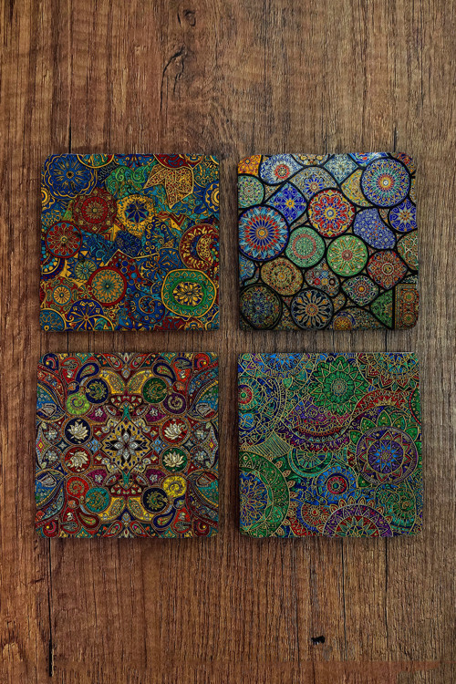 Doğal Taş Bardak Altlığı - Renkli Desenler Baskılı Bardak Altlığı 10x10cm Ai Stone Coasters 570