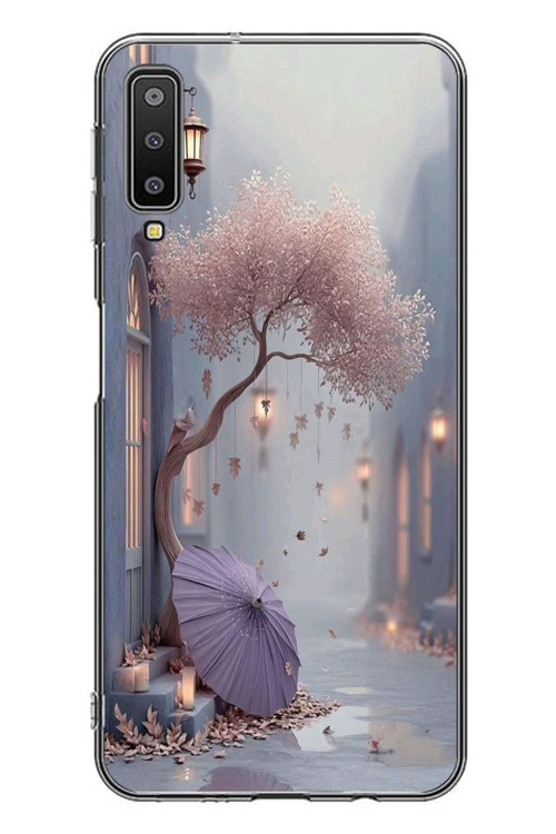 Samsung Galaxy A7 2018 Uyumlu Mor Lamba Altı Baskılı Silikon Kılıf