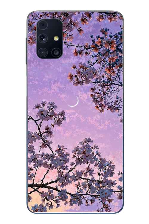Samsung Galaxy M31s Uyumlu Mor Gökyüzülü Ağaç Baskılı Silikon Kılıf