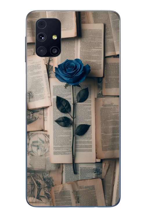 Samsung Galaxy M31s Uyumlu Mor Gül Baskılı Silikon Kılıf