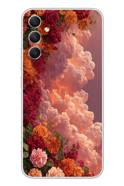 Samsung Galaxy A34 Uyumlu Güller ve Bulutlar Baskılı Silikon Kılıf