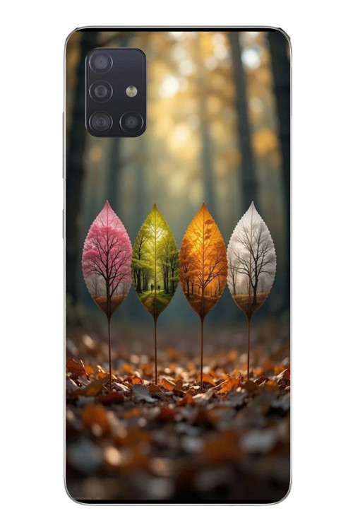 Samsung Galaxy A51 Uyumlu Dört Mevsim Yaprakları Baskılı Silikon Kılıf