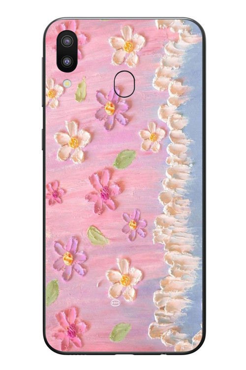 Samsung Galaxy M20 Uyumlu Çiçek Dalgaları Baskılı Silikon Kılıf