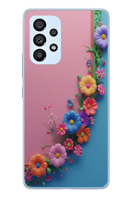 Samsung Galaxy A53 Uyumlu Pembe Mavi Sarmaşık Baskılı Silikon Kılıf