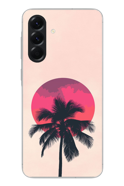 Samsung Galaxy A56 Uyumlu Palmiye Kırmızı Ay Baskılı Silikon Kılıf