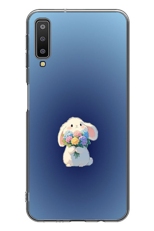Samsung Galaxy A7 2018 Uyumlu Çiçekli Tavşan Baskılı Silikon Kılıf