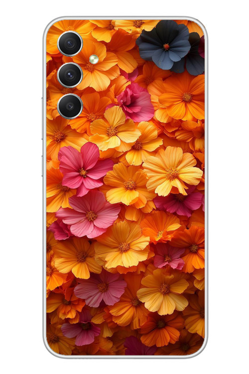 Samsung Galaxy A34 Uyumlu Sarı Pembe Çiçekler Baskılı Silikon Kılıf