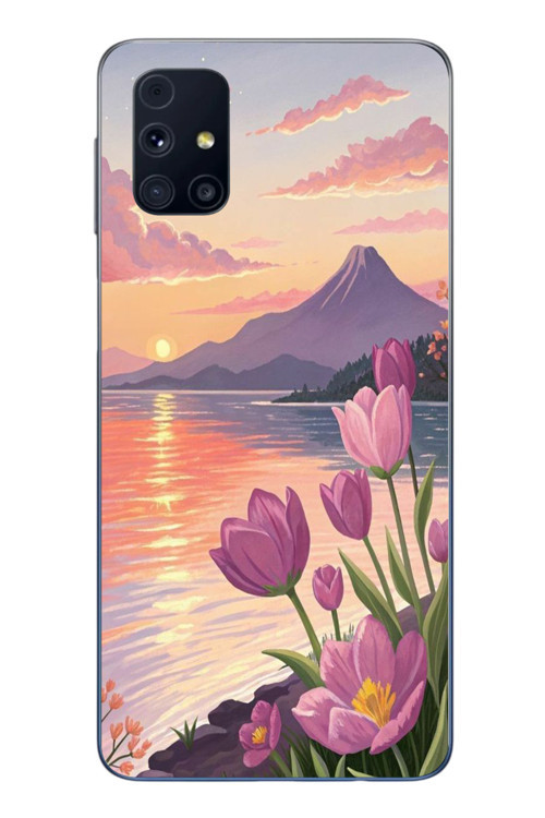 Samsung Galaxy M31s Uyumlu Çiçek Yağlı Boya Baskılı Silikon Kılıf