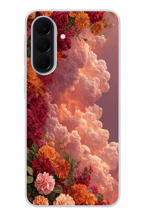 Samsung Galaxy A37 Uyumlu Güller ve Bulutlar Baskılı Silikon Kılıf