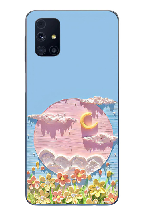 Samsung Galaxy M31s Uyumlu Çiçekli Ay Baskılı Silikon Kılıf
