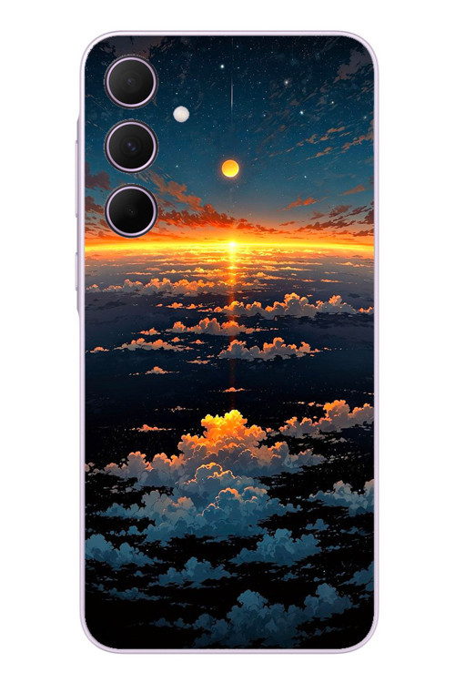 Samsung Galaxy A35 Uyumlu Gün Batımı ve Ay Baskılı Silikon Kılıf