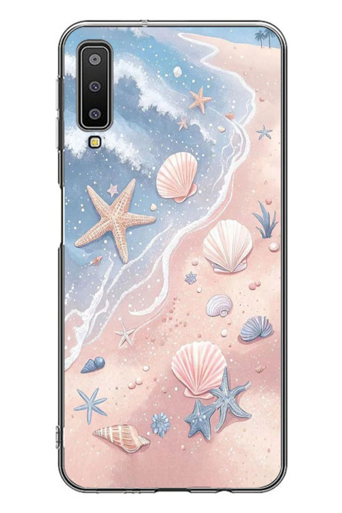 Samsung Galaxy A7 2018 Uyumlu Deniz Yıldızı Kumsalı Baskılı Silikon Kılıf
