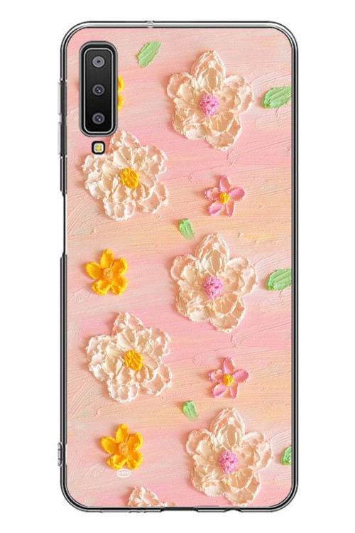 Samsung Galaxy A7 2018 Uyumlu Pastel Papatya Baskılı Silikon Kılıf