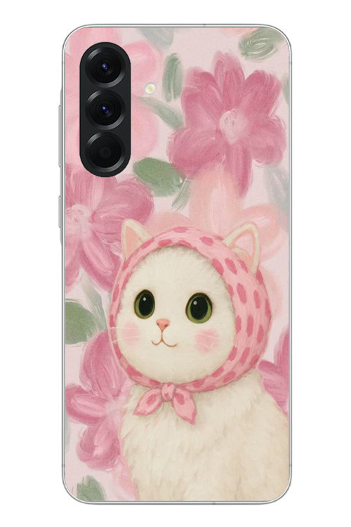 Samsung Galaxy A56 Uyumlu Pembe Örtülü Kedi Baskılı Silikon Kılıf