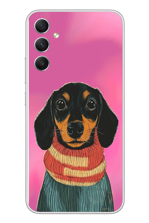 Samsung Galaxy A34 Uyumlu Sevimli Siyah Köpek Baskılı Silikon Kılıf