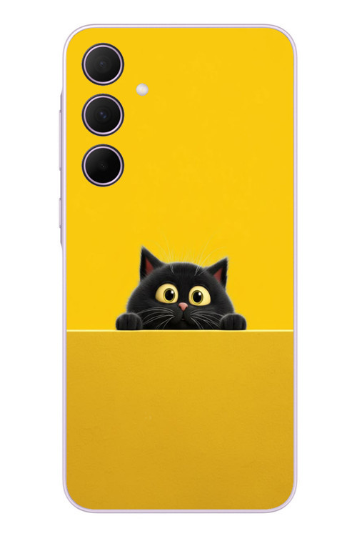 Samsung Galaxy A35 Uyumlu Sarı Gözlü Kedi Baskılı Silikon Kılıf