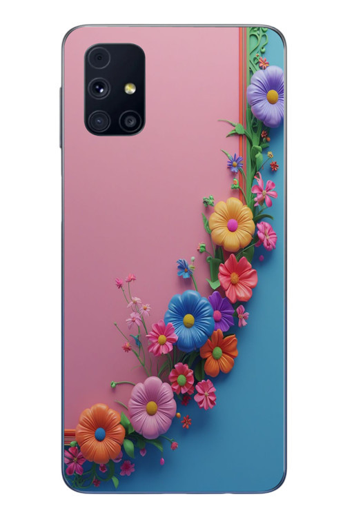 Samsung Galaxy M31s Uyumlu Pembe Mavi Sarmaşık Baskılı Silikon Kılıf