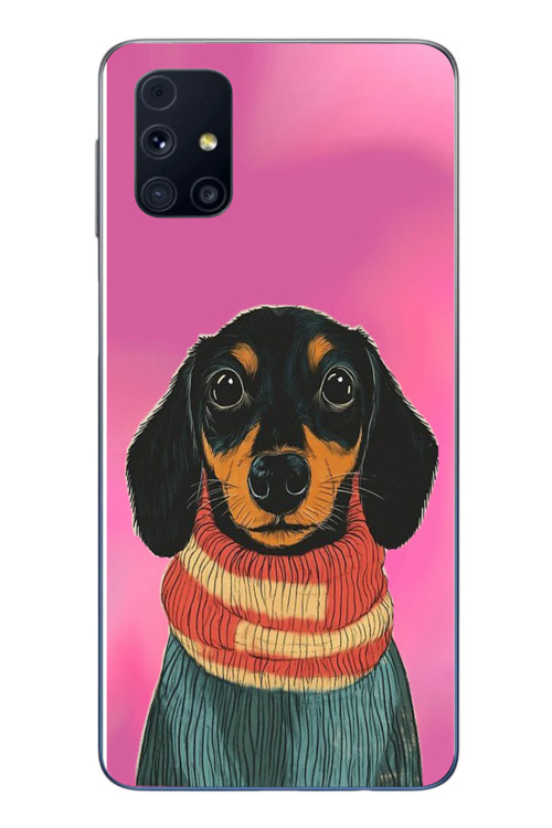 Samsung Galaxy M31s Uyumlu Sevimli Siyah Köpek Baskılı Silikon Kılıf