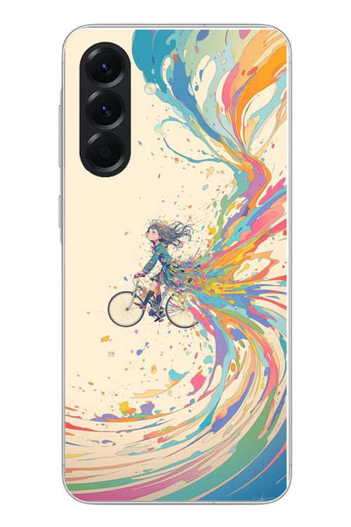 Samsung Galaxy A56 Uyumlu Rengarenk Bisikletli Kız Baskılı Silikon Kılıf