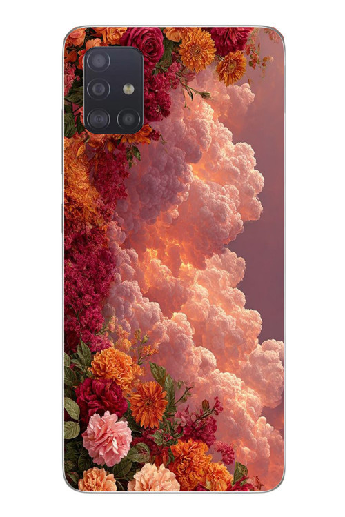 Samsung Galaxy A51 Uyumlu Güller ve Bulutlar Baskılı Silikon Kılıf
