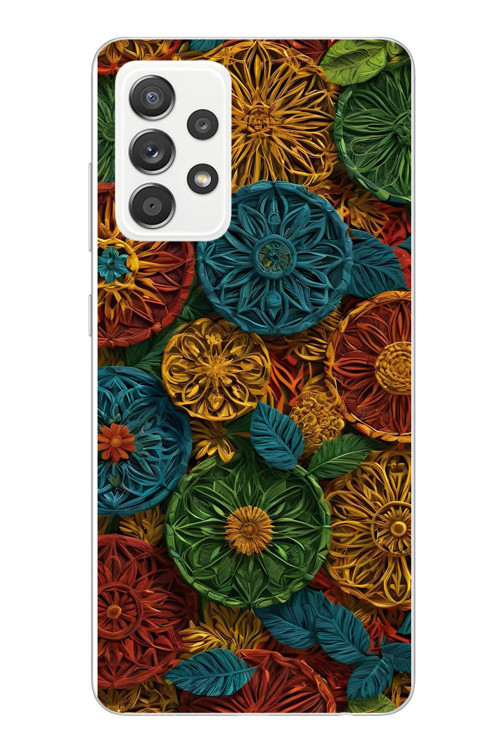 Samsung Galaxy A52 Uyumlu Hasır Örgü Çiçekler Baskılı Silikon Kılıf