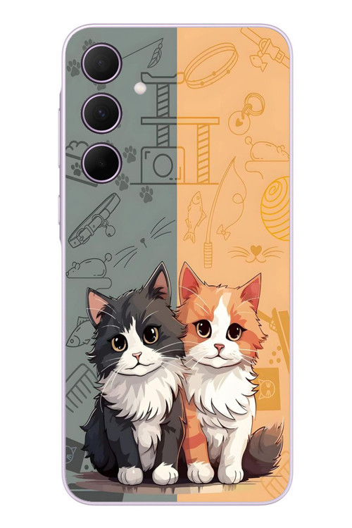 Samsung Galaxy A35 Uyumlu Sarı ve Siyah Kedi Baskılı Silikon Kılıf